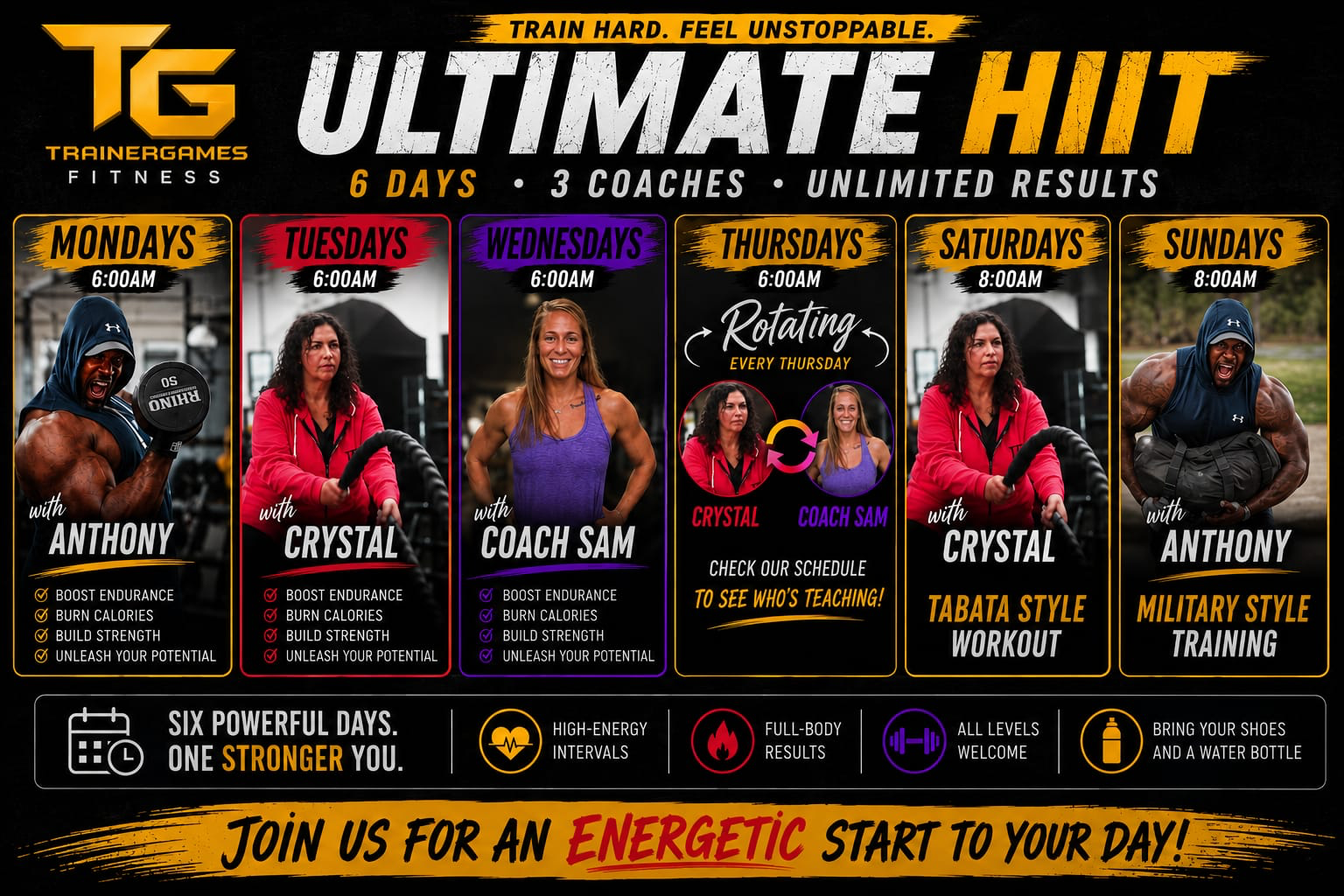 Ultimate HIIT weekly schedule with Anthony, Crystal and Coach Sam